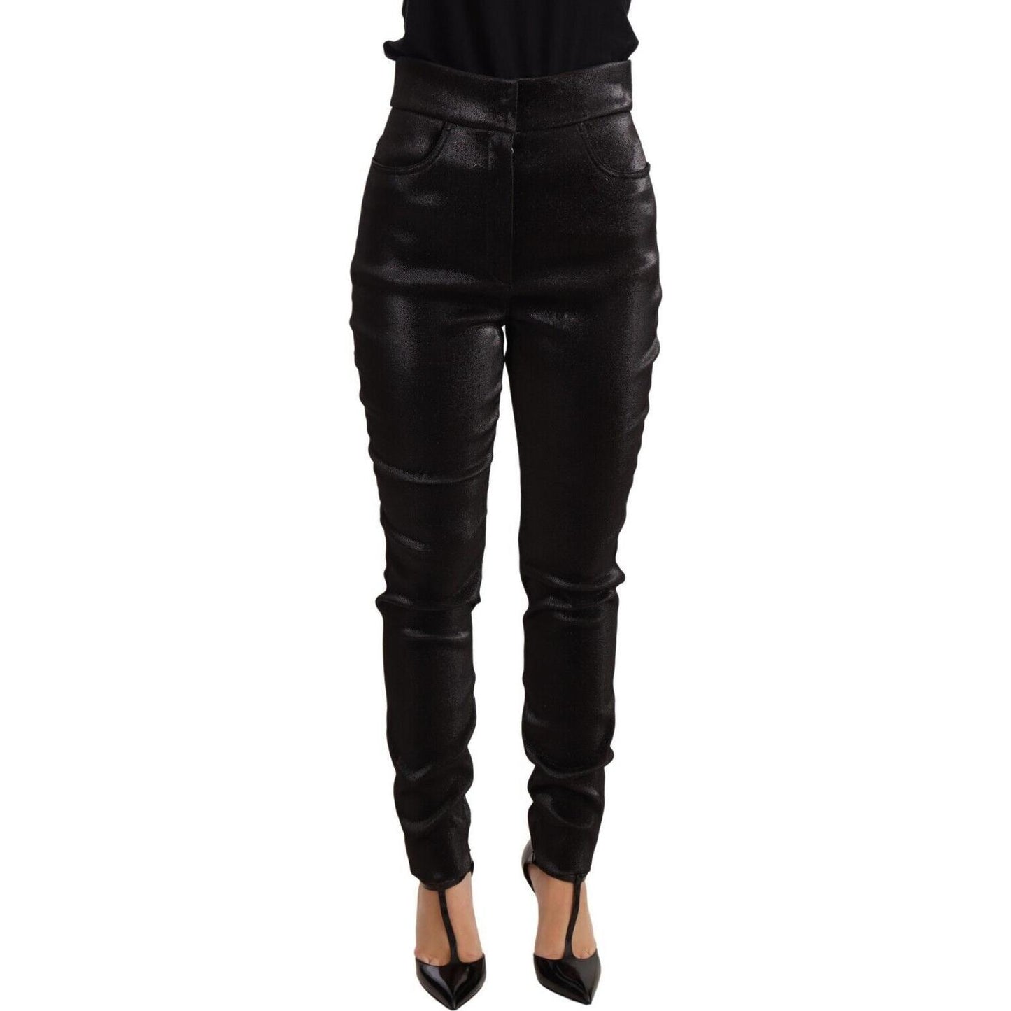 Dolce & Gabbana Black Silver Lurex Thread Cotton Stretch Pants Dolce & Gabbana