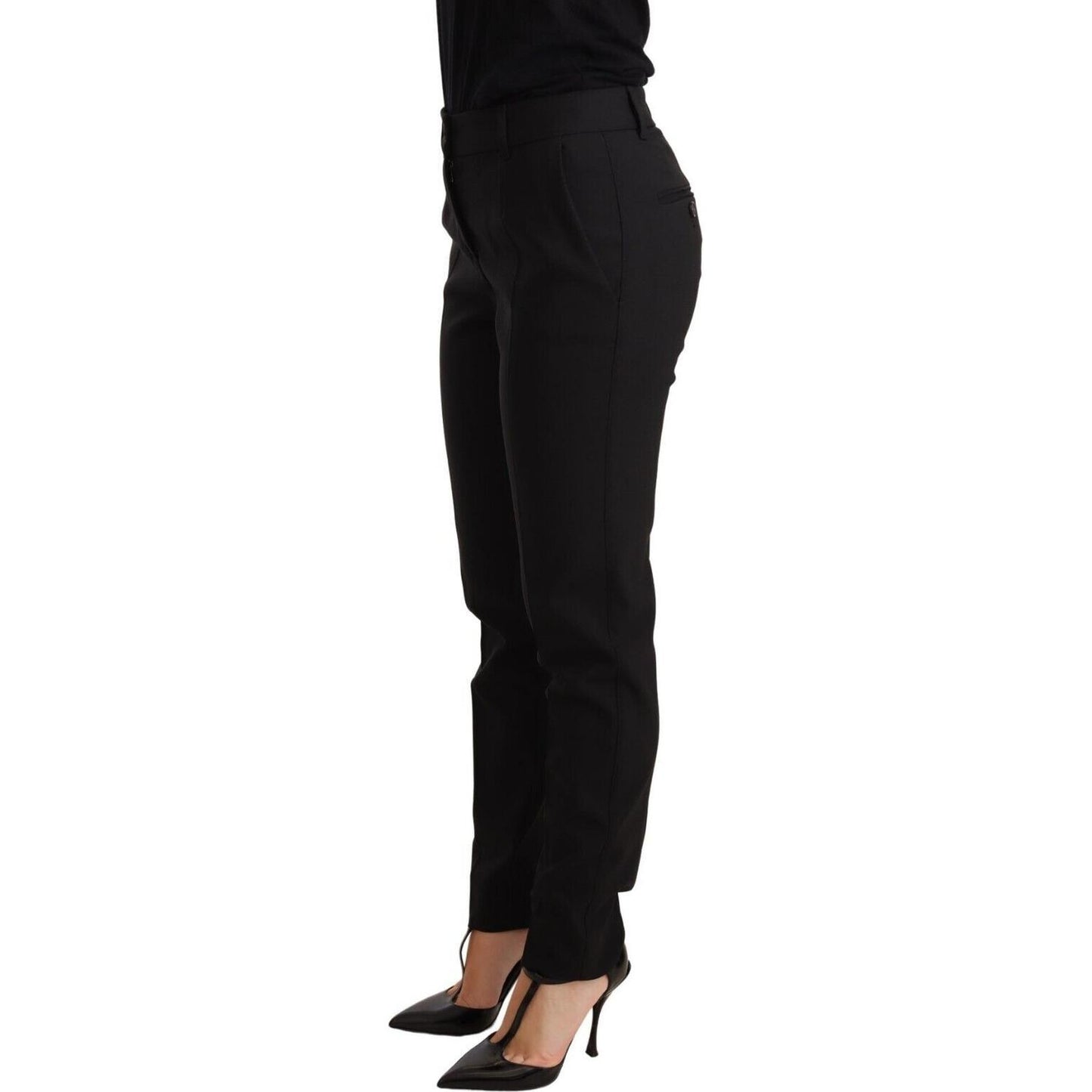 Dolce & Gabbana Black Tapered Women Trouser Virgin Wool Pants Dolce & Gabbana