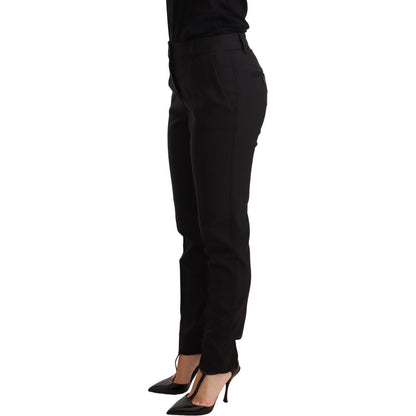 Dolce & Gabbana Black Tapered Women Trouser Virgin Wool Pants Dolce & Gabbana