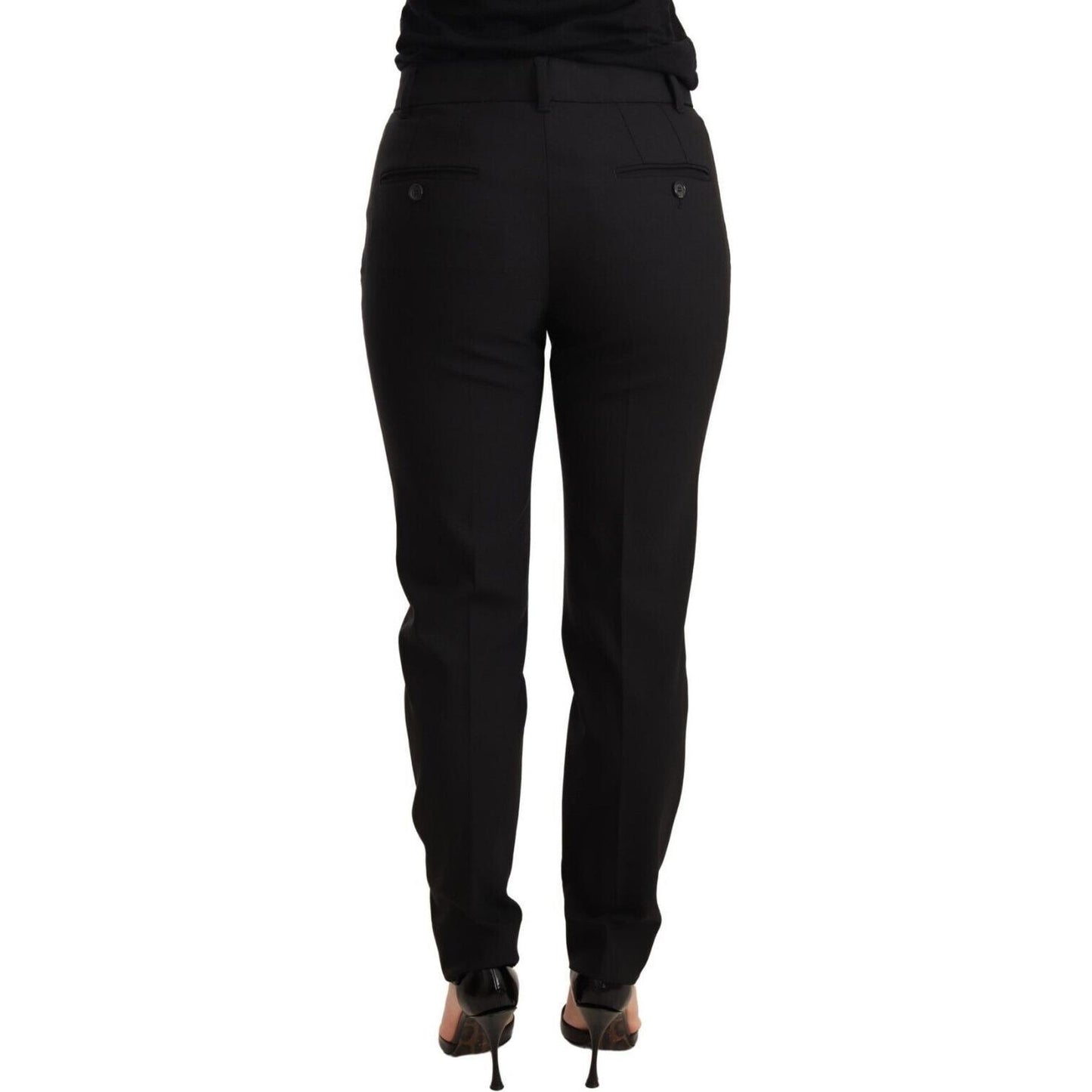 Dolce & Gabbana Black Tapered Women Trouser Virgin Wool Pants Dolce & Gabbana