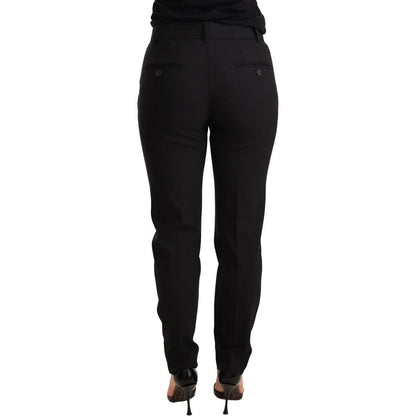Dolce & Gabbana Black Tapered Women Trouser Virgin Wool Pants Dolce & Gabbana