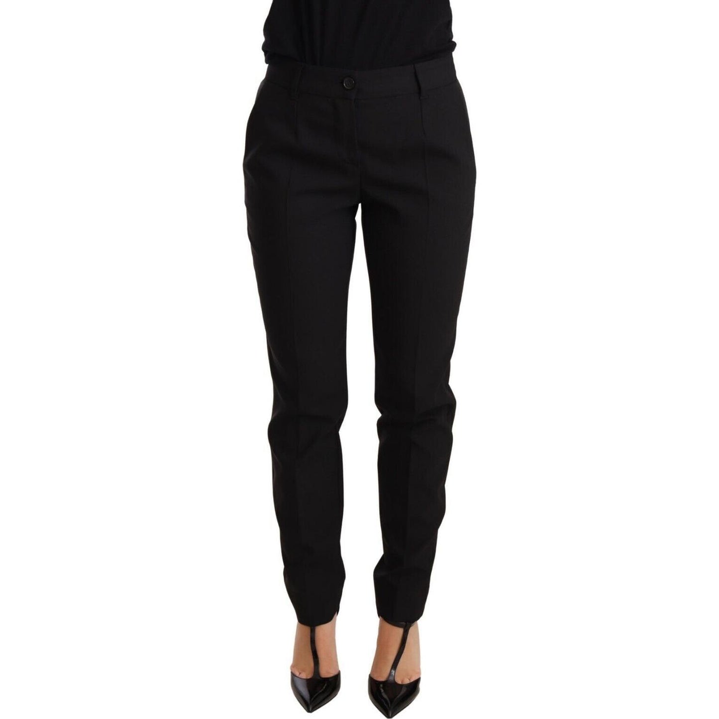 Dolce & Gabbana Black Tapered Women Trouser Virgin Wool Pants Dolce & Gabbana