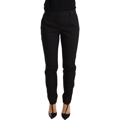 Dolce & Gabbana Black Tapered Women Trouser Virgin Wool Pants Dolce & Gabbana