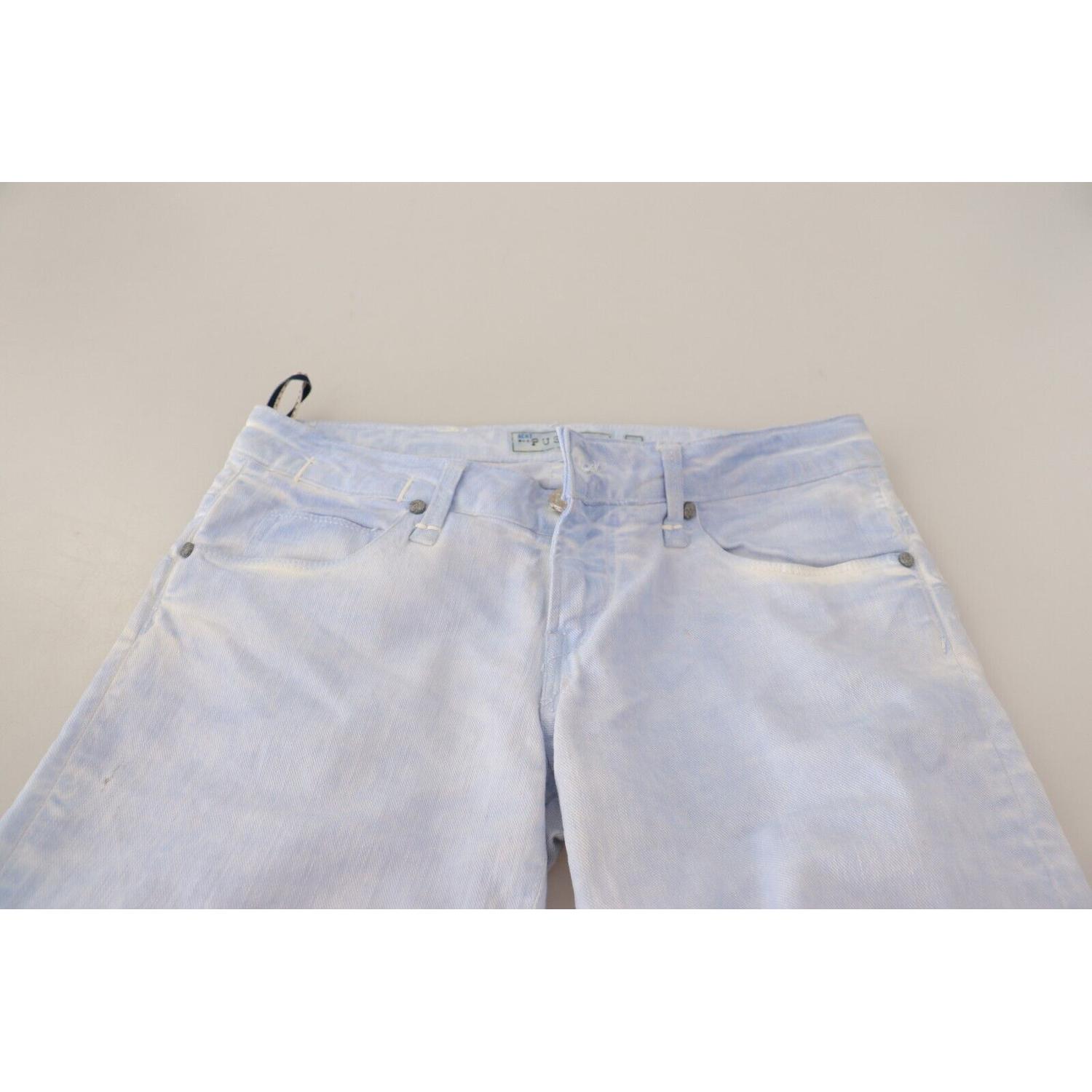Acht Light Blue Cotton Folded Hem Denim Skinny Women Trouser Jeans
