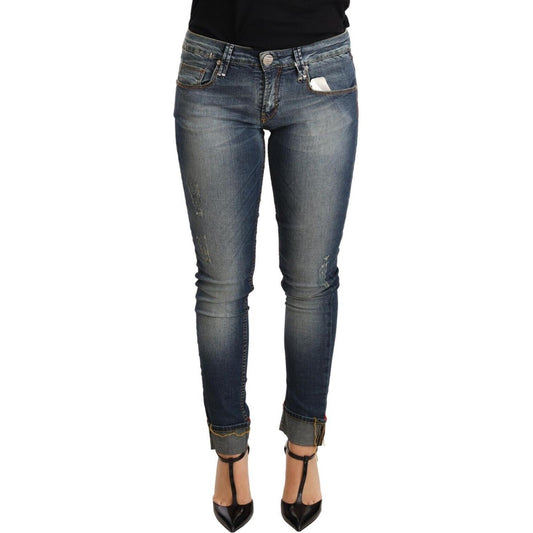 Acht Blue Washed Cotton Low Waist Skinny Denim Women Trouser Jeans PAN71803-26