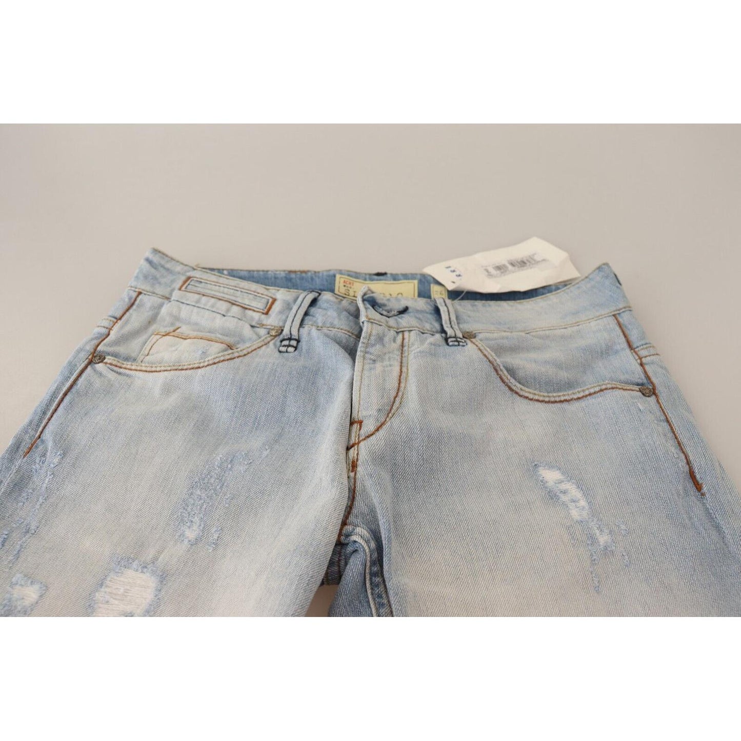Acht Light Blue Distressed Cotton Folded Hem Denim Trouser Jeans PAN71805-26