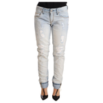 Acht Light Blue Distressed Cotton Folded Hem Denim Trouser Jeans PAN71805-26