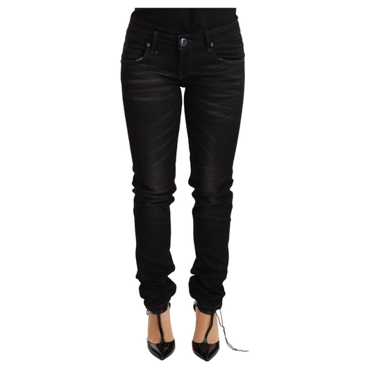 Acht Black Washed Cotton Slim Fit Denim Low Waist Trouser Jeans Jeans & Pants