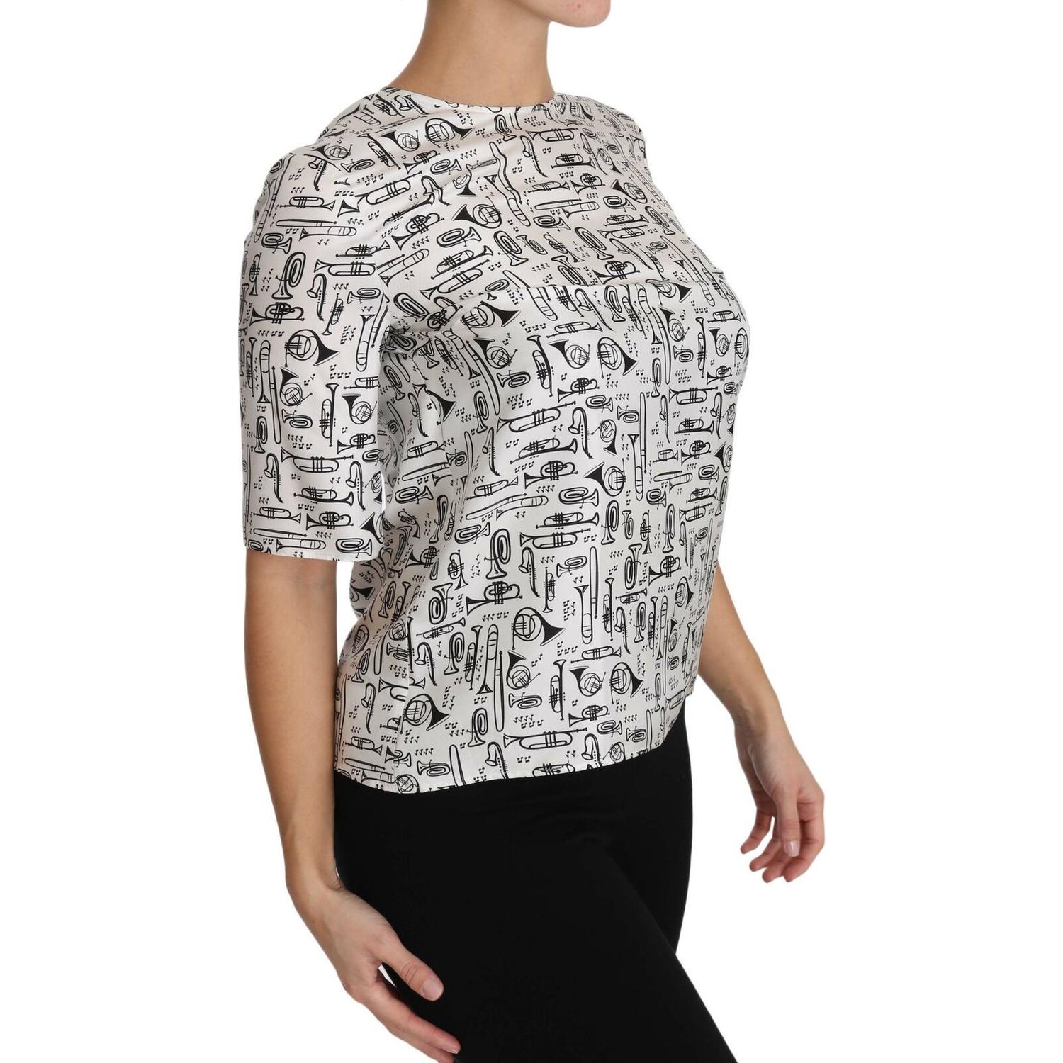 Dolce & Gabbana White Musical Instruments Print Blouse