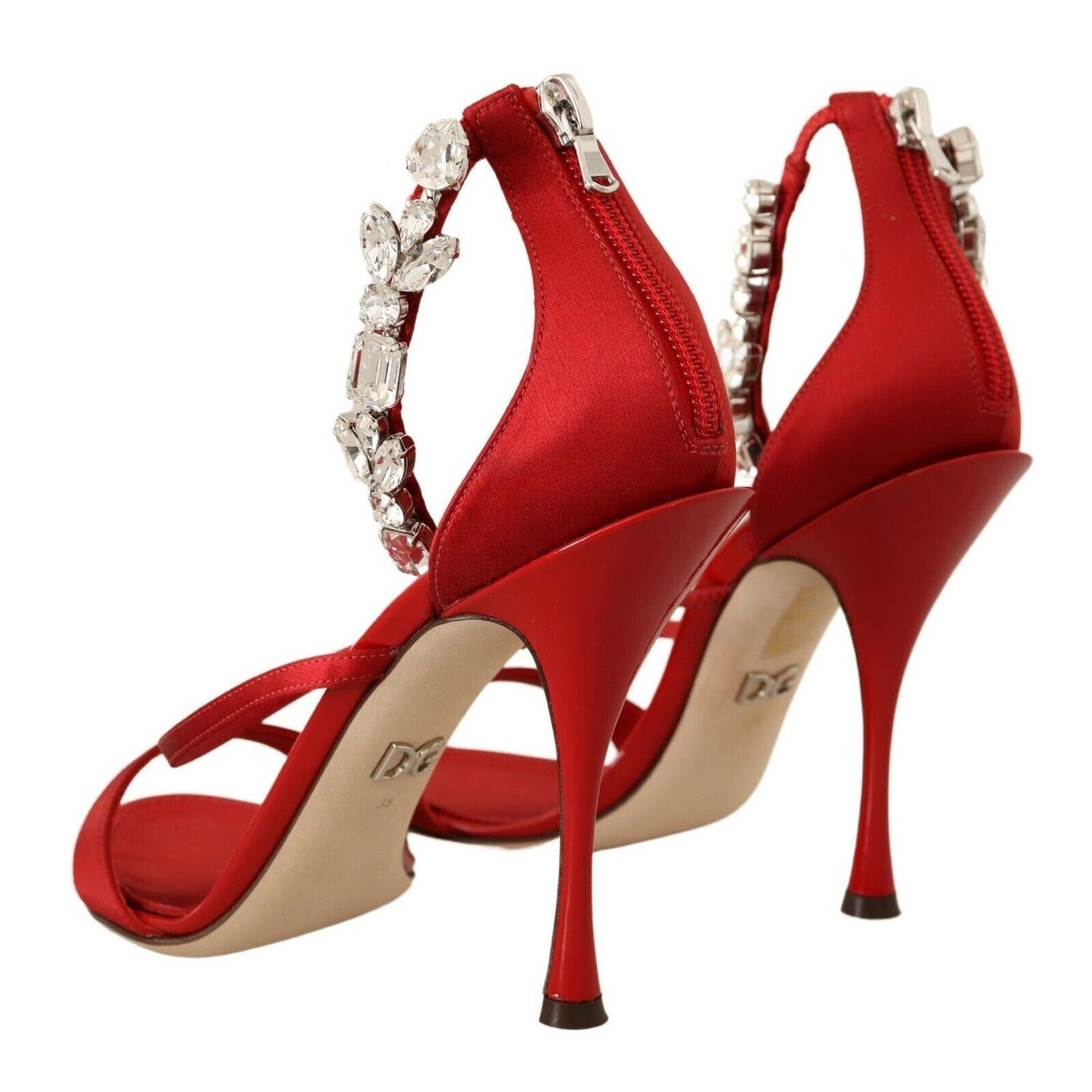 Dolce & Gabbana Red Satin Crystals Sandals Keira Heels Shoes