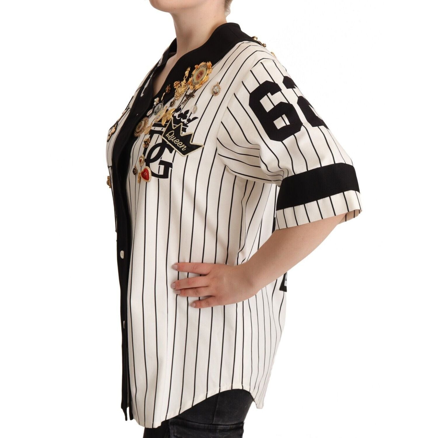 Dolce & Gabbana White Cotton Crystal Charms Amore Shirt