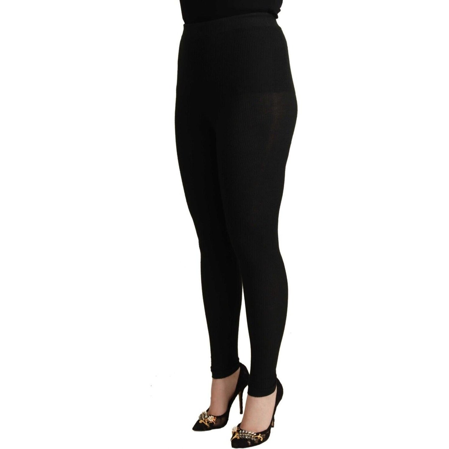 Dolce & Gabbana Black Cashmere Stretch Waist Tights Pants Dolce & Gabbana
