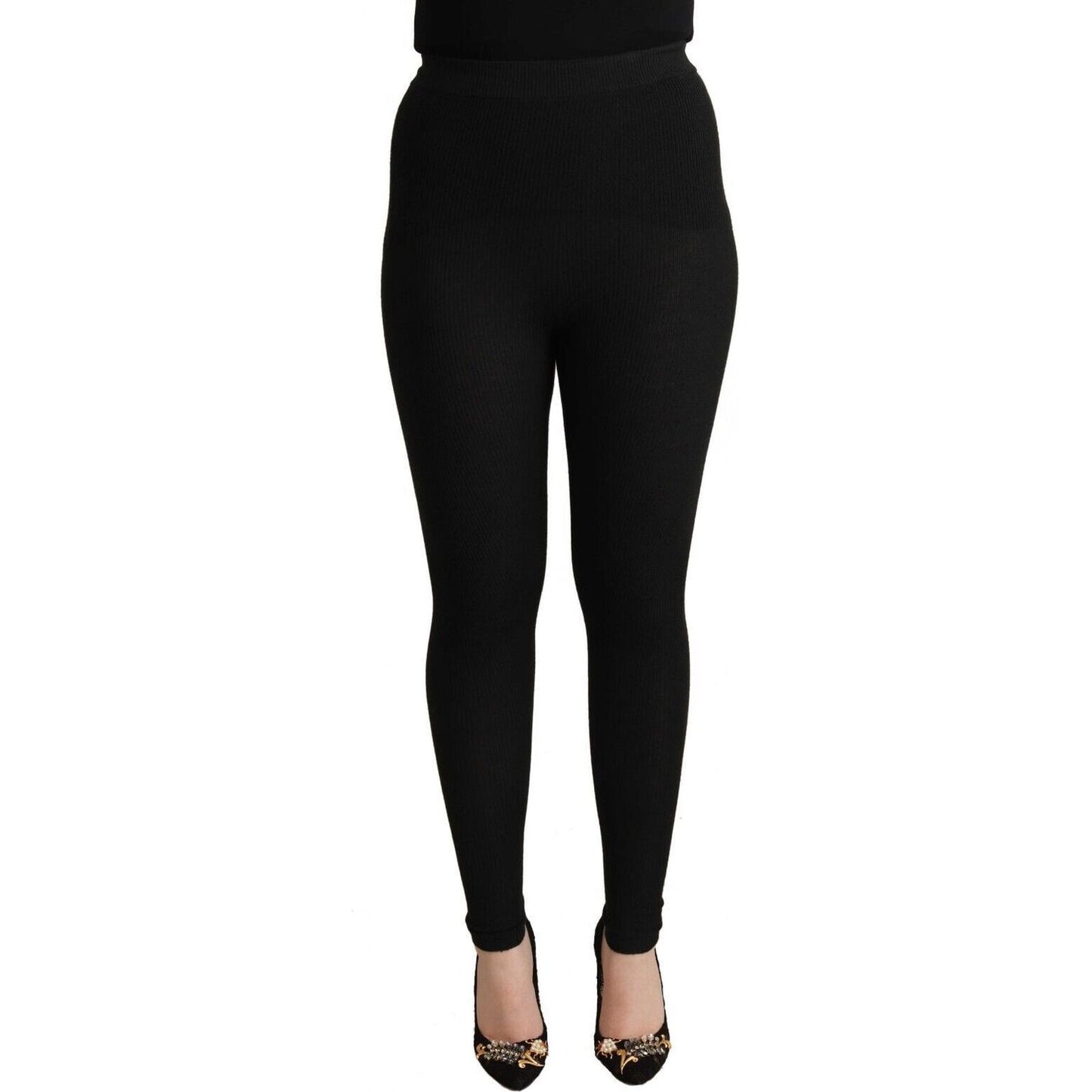 Dolce & Gabbana Black Cashmere Stretch Waist Tights Pants Dolce & Gabbana