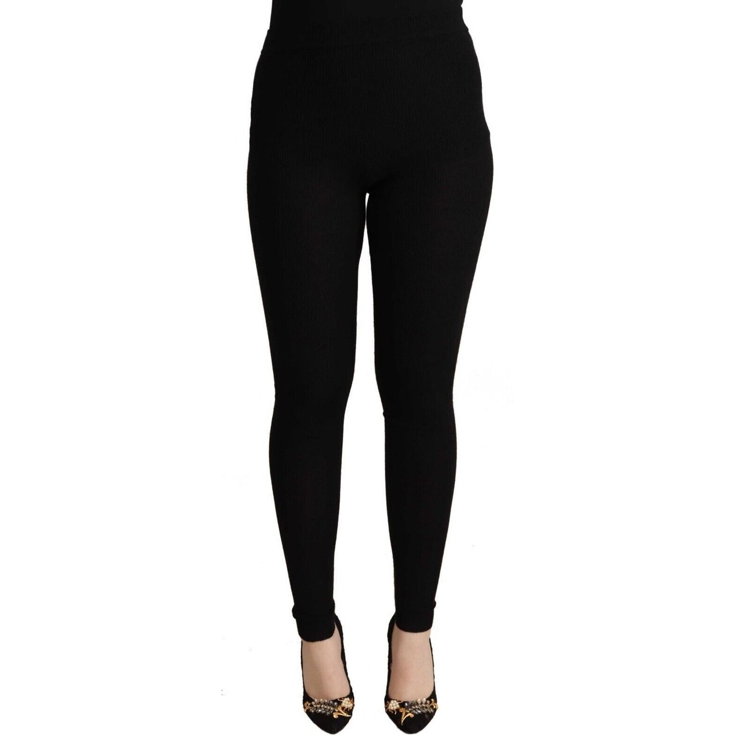 Dolce & Gabbana Black Cashmere Stretch Waist Tights Pants Dolce & Gabbana
