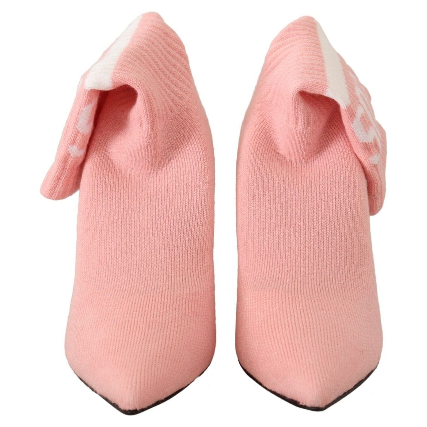 GCDS Pink Suede Logo Socks Block Heel Ankle Boots Shoes