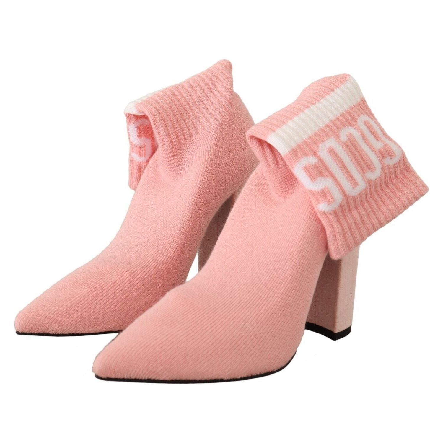 GCDS Pink Suede Logo Socks Block Heel Ankle Boots Shoes