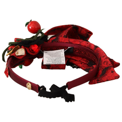 Dolce & Gabbana Red Tiara Berry Fruit Crystal Bow Hair Diadem Headband