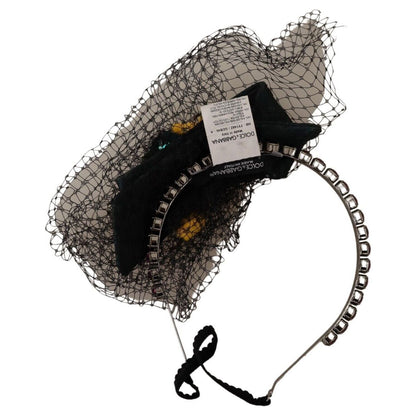 Dolce & Gabbana Silver Tiara Crystals Fruits Black Mesh Diadem Headband