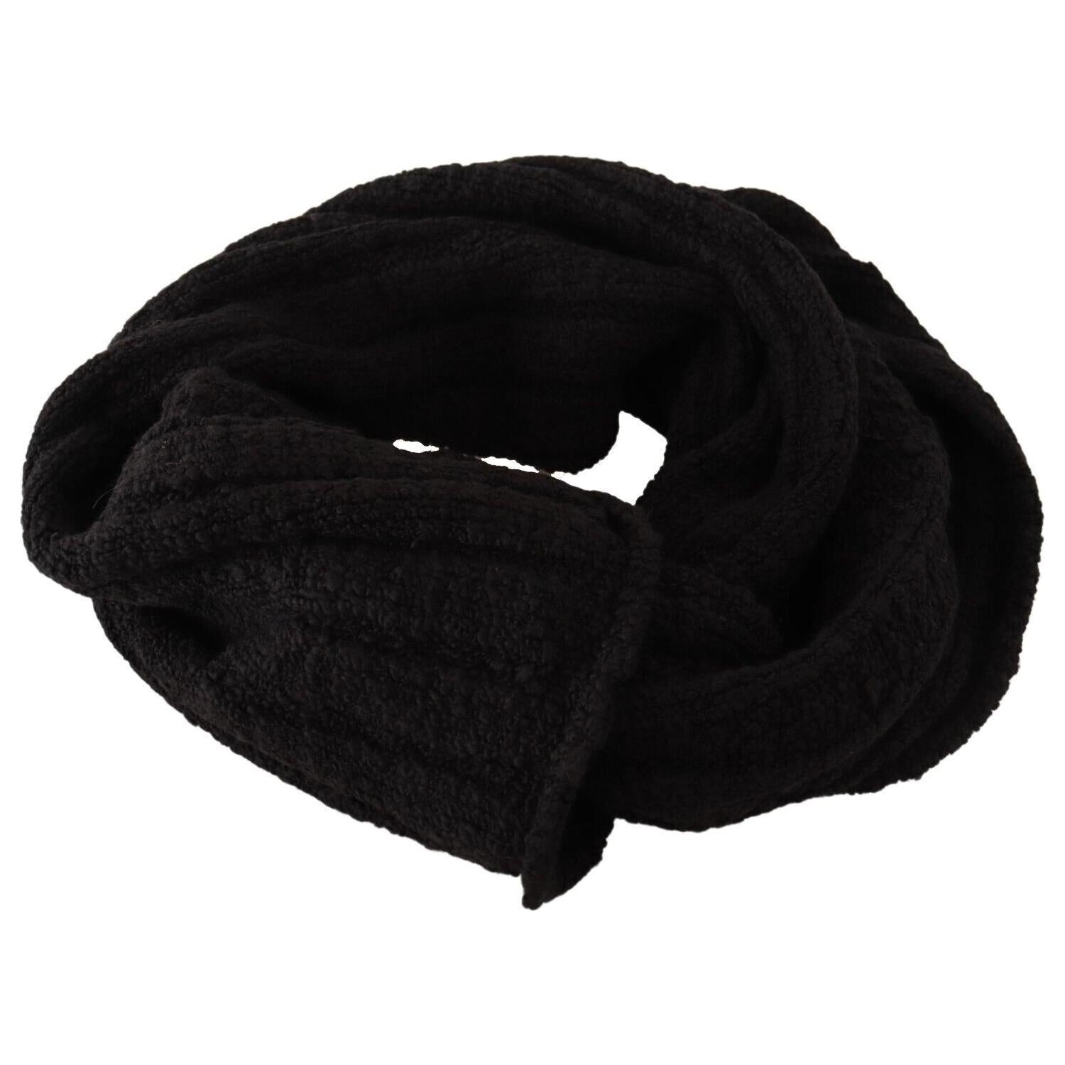Dolce & Gabbana Black Virgin Wool Knitted Unisex Warmer Shawl Scarf