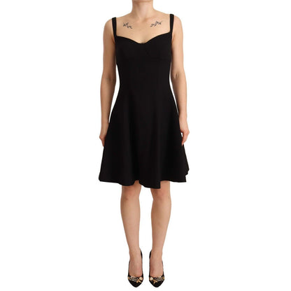 Dolce & Gabbana Black Fit Flare Wool Stretch Sheath Dress