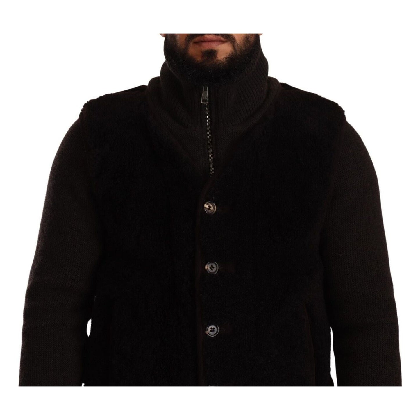 Dolce & Gabbana Black Leather Mens Turtle Neck Coat Jacket