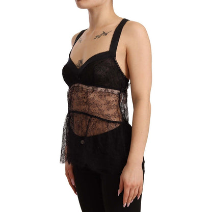 Dolce & Gabbana Black Silk Lace Babydoll Nylon Lingerie Top