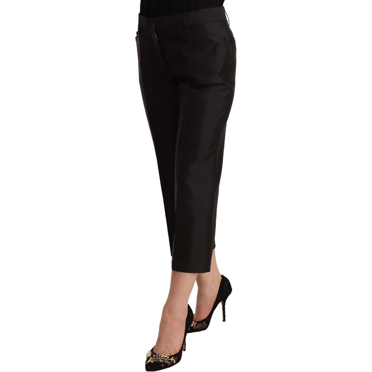 Dolce & Gabbana Black 100% Silk Flared Cropped Pants Dolce & Gabbana