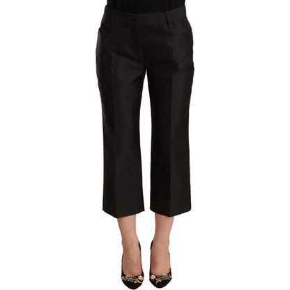 Dolce & Gabbana Black 100% Silk Flared Cropped Pants Dolce & Gabbana