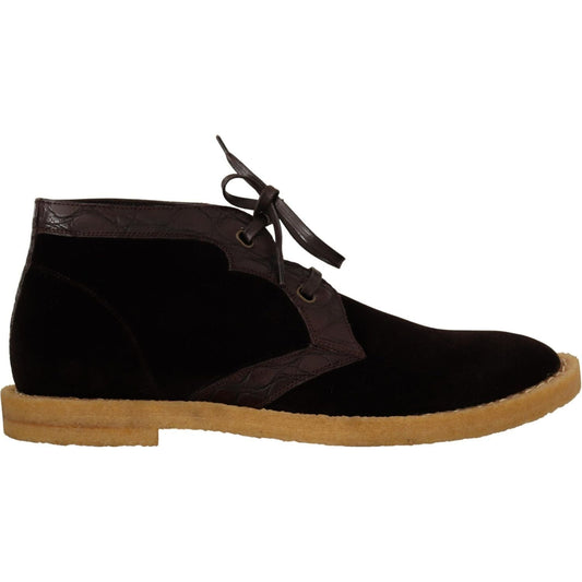 Dolce & Gabbana Brown Velvet Exotic Leather Boots MV4399- 44
