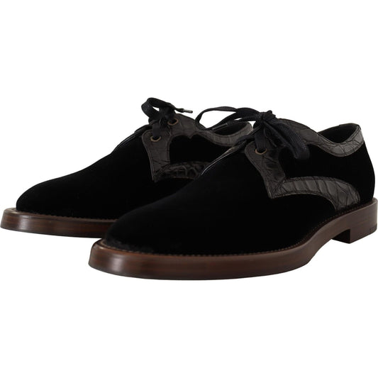 Dolce & Gabbana Black Velvet Exotic Leather Shoes MV4419- 44