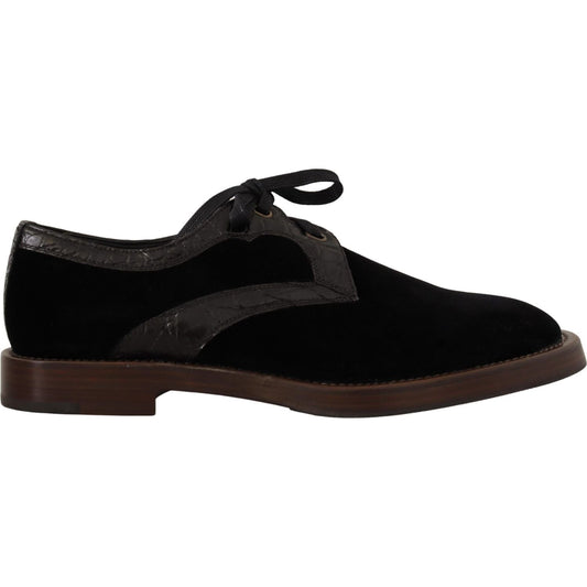 Dolce & Gabbana Black Velvet Exotic Leather Shoes MV4419- 44
