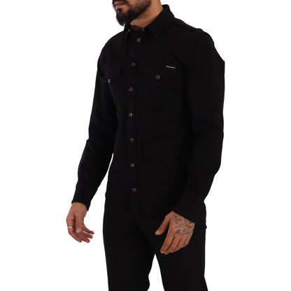 Dolce & Gabbana Black Slim Cotton Denim Stretch Shirt Dolce & Gabbana