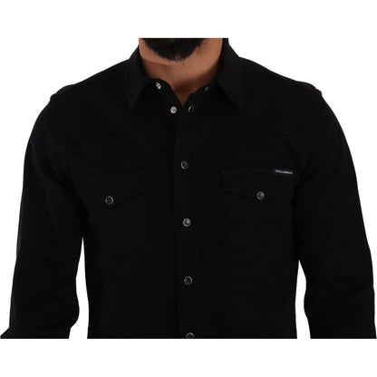Dolce & Gabbana Black Slim Cotton Denim Stretch Shirt Dolce & Gabbana