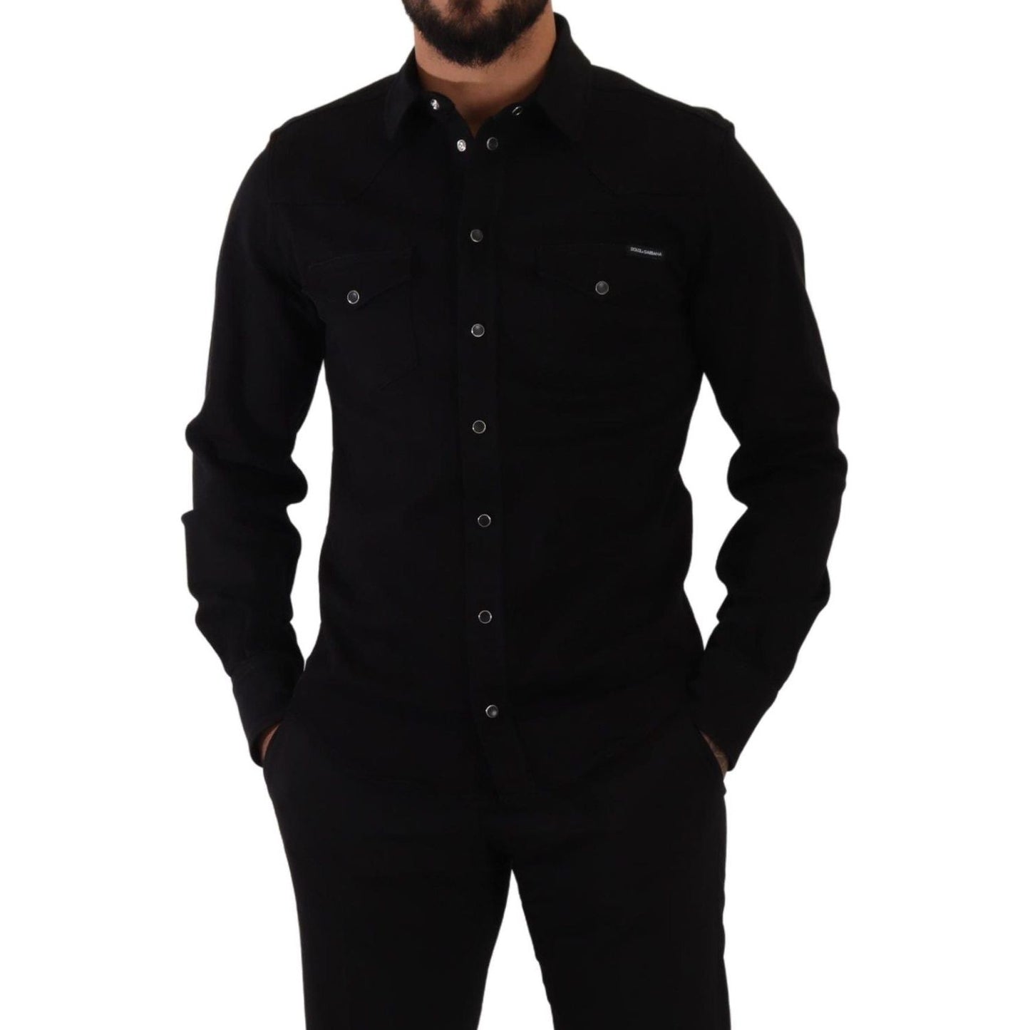 Dolce & Gabbana Black Slim Cotton Denim Stretch Shirt Dolce & Gabbana
