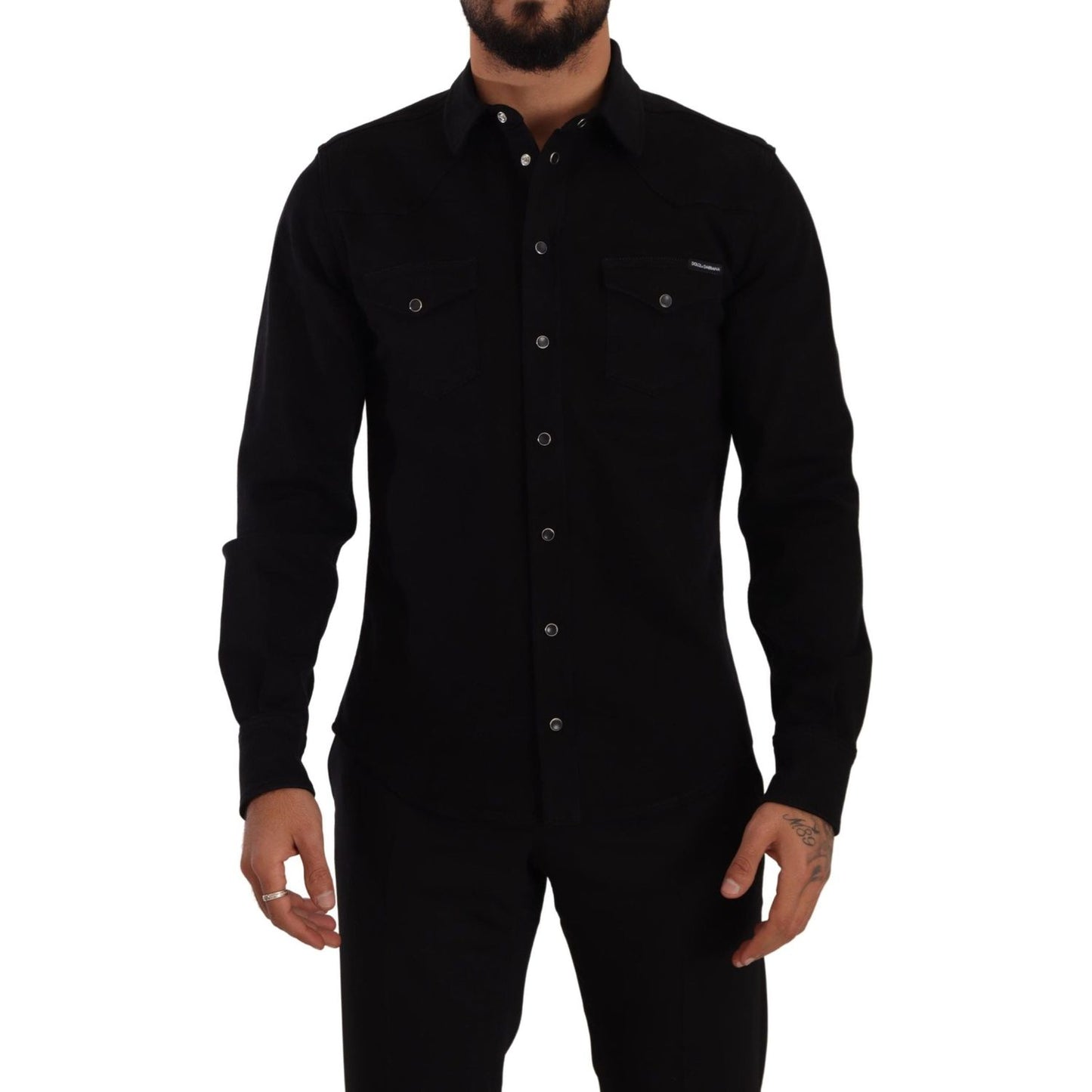 Dolce & Gabbana Black Slim Cotton Denim Stretch Shirt Dolce & Gabbana