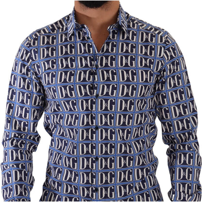 Dolce & Gabbana Blue Logo Mania Slim Fit Cotton Shirt