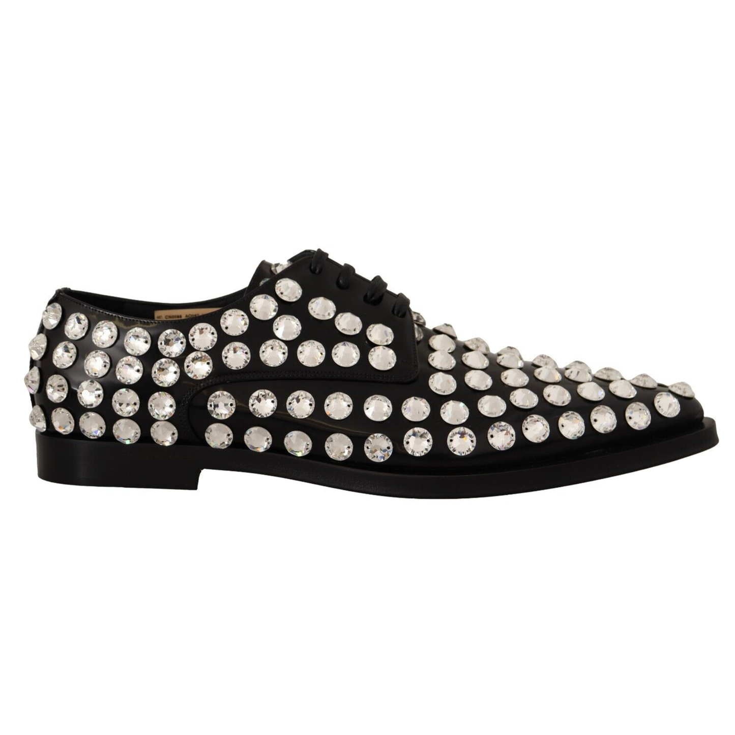 Dolce & Gabbana Black Leather Crystals Lace Up Formal Shoes