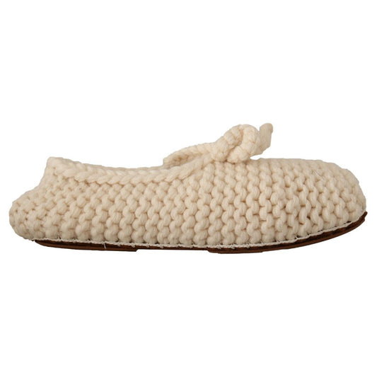 Dolce & Gabbana White Slip On Ballerina Flats Wool Knit Shoes LA9673 - 39