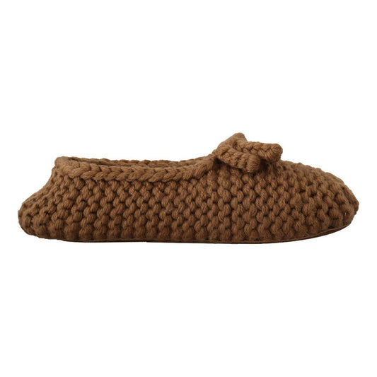 Dolce & Gabbana Brown Slip On Ballerina Flats Wool Knit Shoes