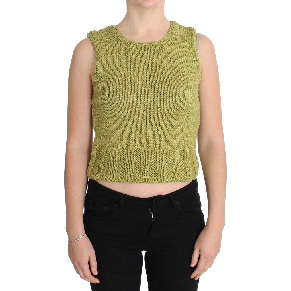 PINK MEMORIES Green Cotton Blend Knitted Sleeveless Sweater