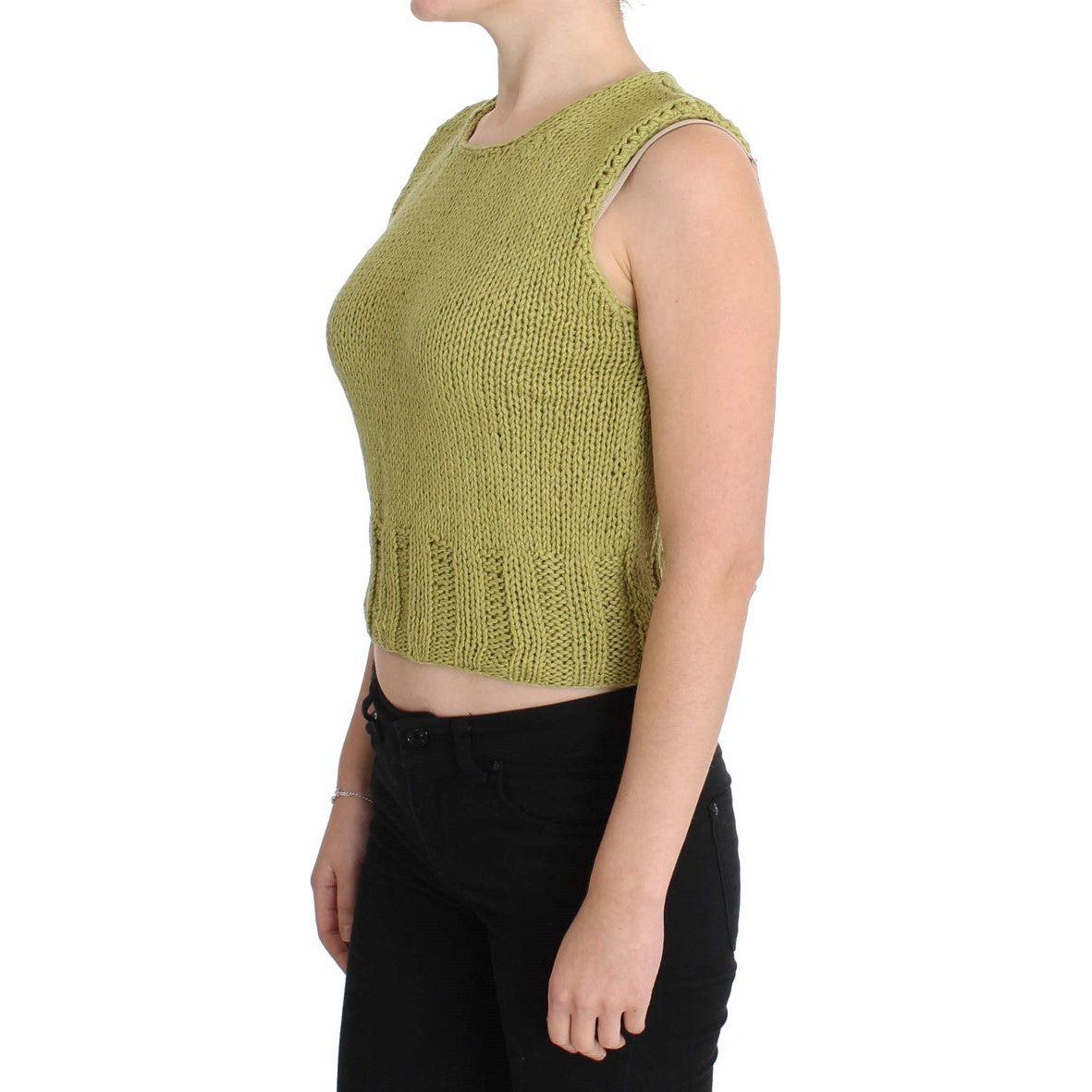 PINK MEMORIES Green Cotton Blend Knitted Sleeveless Sweater