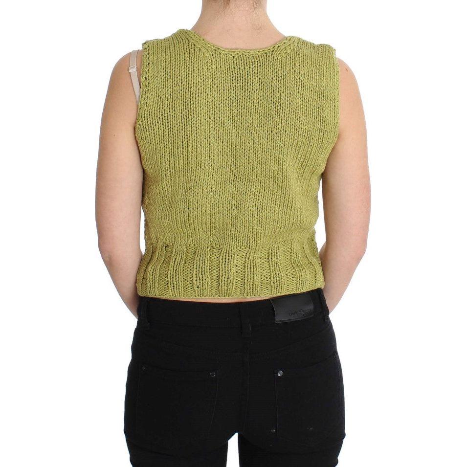PINK MEMORIES Green Cotton Blend Knitted Sleeveless Sweater