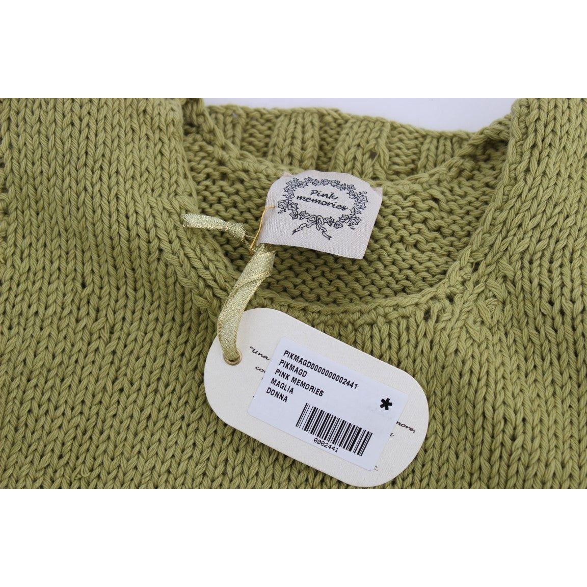 PINK MEMORIES Green Cotton Blend Knitted Sleeveless Sweater SIG30250-1