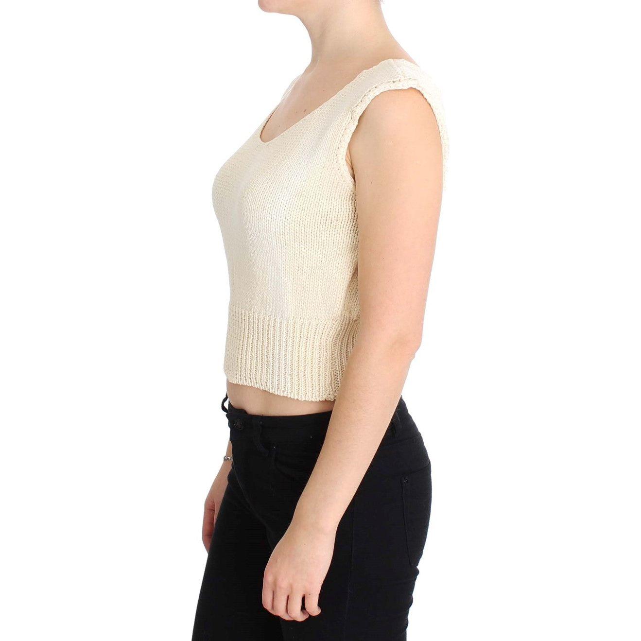 PINK MEMORIES Beige Cotton Blend Knitted Sleeveless Sweater