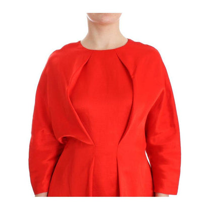 Fyodor Golan Red Mini Linen 3/4 Sleeve Sheath Dress