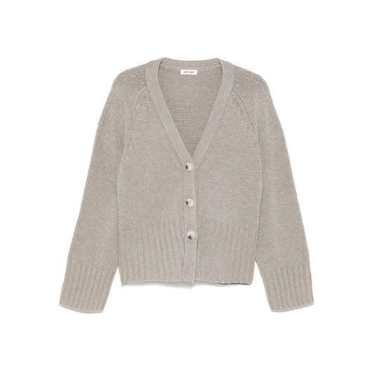 SOFT GOAT Sweaters Light Grey cashmere cardigan with front button fastening and ribbed trim.