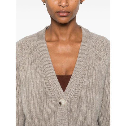 SOFT GOAT Sweaters Light Grey cashmere v-neck cardigan with button fastening and ribbed trim
