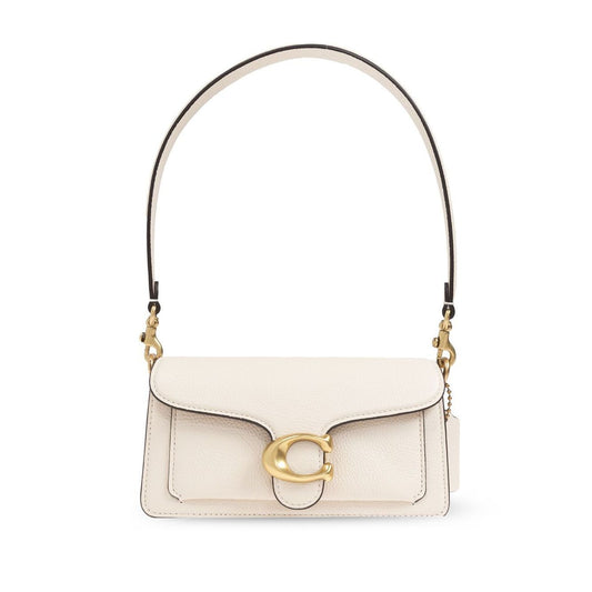 Coach Tabby 20 leather crossbody bag in white with a removable shoulder strap and gold hardware.