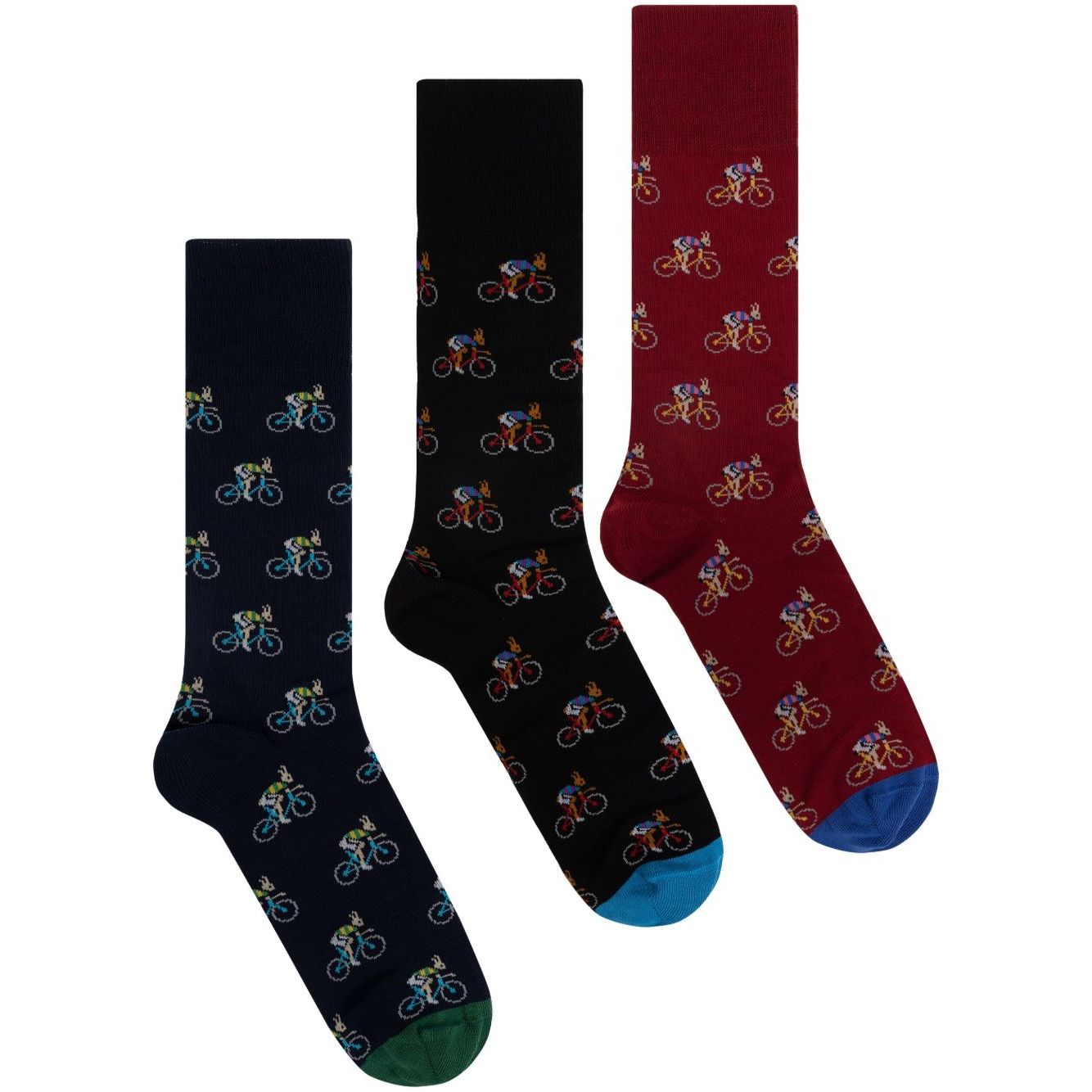 Paul Smith Underwear MultiColour 3 pack printed socks with bicycle pattern, burgundy, black, and navy colors ideal for stylish comfort.