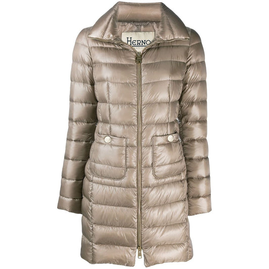 Herno Coats Dove Grey - Maria zipped jacket with front zip, long sleeves, patch pockets, and padded interior. Feather down.